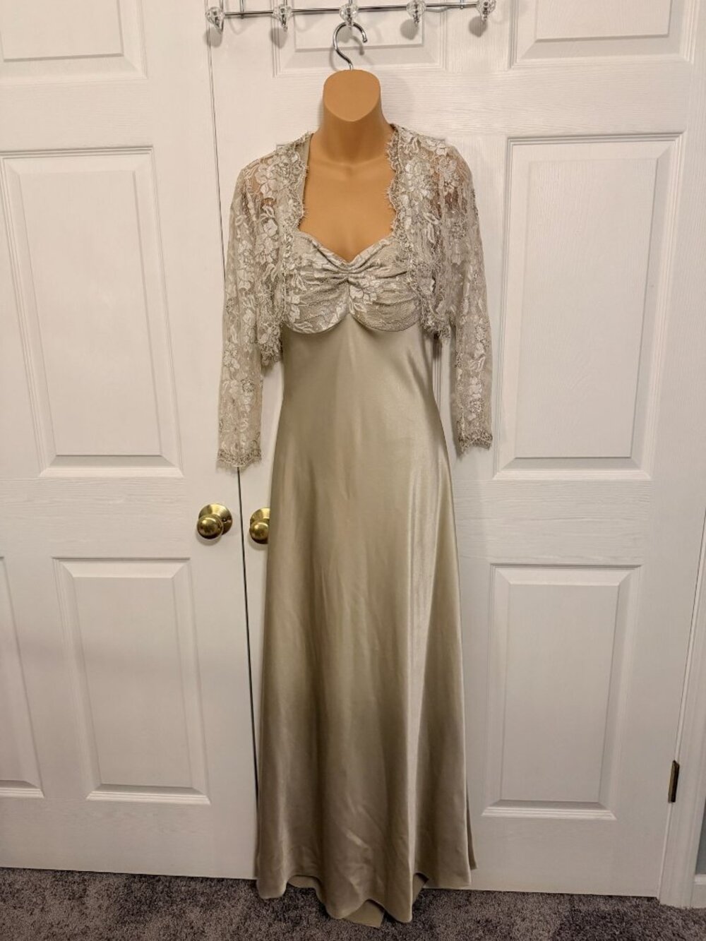 Calvin Klein Formal Dress Gown with Matching Lace Sequins Bolero Mother of Bride